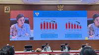 Menteri Keuangan (Menkeu) Sri Mulyani dalam Konferensi Pers RAPBN dan Nota Keuangan 2026, di Kantor DJP, Jakarta, Jumat (15/8/2025). (Liputan6.com/Tira)&nbsp;