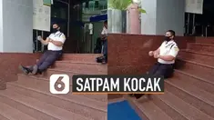 Ada-ada saja aksi satpam yang satu ini ketika menirukan gaya mengendarai mobil di tangga.