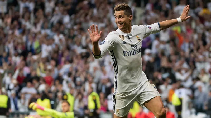 Selebrasi Cristiano Ronaldo Saat Ciptakan Hat-trick ke Gawang Atletico-AFP-20170503