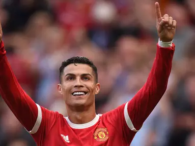 Cristiano Ronaldo langsung memberikan efek luar biasa untuk Manchester United. Tampil perdana pada momen comeback, ia langsung mencetak dua gol saat melibas Newcastle United 4-1. (Foto: AFP/Oli Scarff)