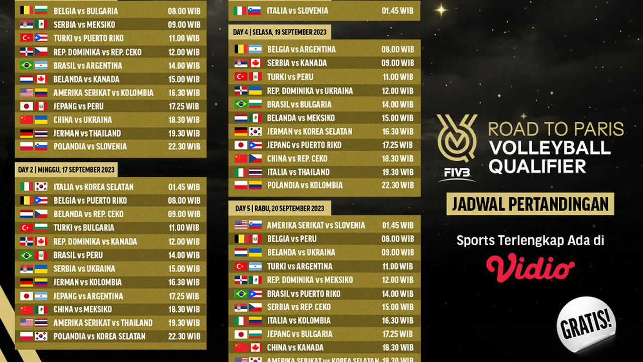 Jadwal Live Streaming Kualifikasi Voli Putri Olimpiade 2024 di Vidio Pekan Ini