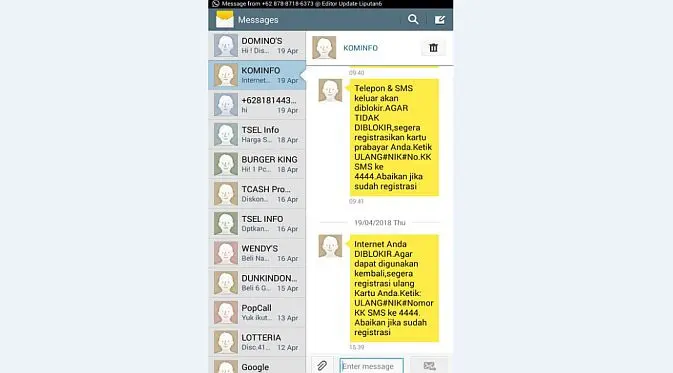 SMS dari operator soal pemblokira akses internet (Foto: Ist)