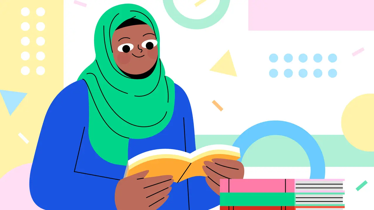 Ilustrasi Islami, muslimah, belajar hadis, dalil, Al-Qur'an