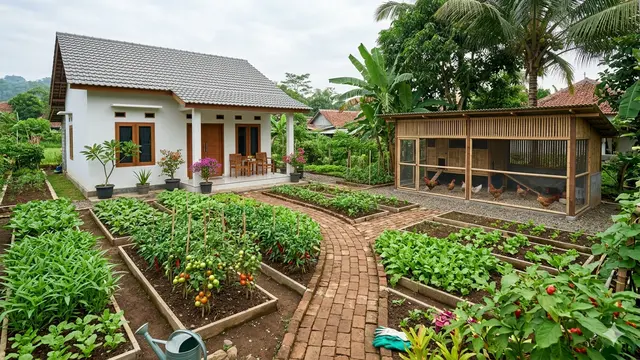 Ide Rumah Sederhana di Desa dengan Halaman Luas Jadi Kebun Produktif./Gemini