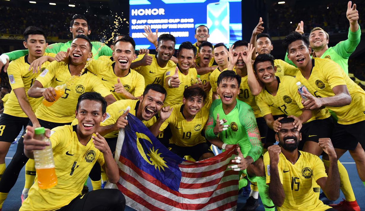 Tim Harimau Malaya mengalami lonjakan peringkat hingga naik sembilan peringkat, menjadi ke-159, dari semula 168 di daftar ranking FIFA 2019 yang baru saja dirilis. (AFP/Mohd RASFAN )