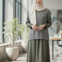 Ilustrasi Gamis Kombinasi Rompi/Gemini AI