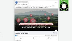 Tangkapan layar klaim link pendaftaran Internet Rakyat Gratis hingga 25 GB yang beredar di Facebook.