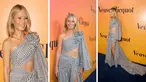 Foto kolase Gwyneth Paltrow saat menghadiri Peluncuran Pameran Budaya Veuve Clicquot Solaire di Beverly Hills, California pada 25 Oktober 2022.  (AFP Photo)