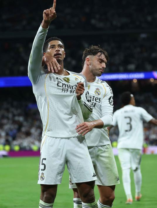 Menit ke-57, gol Jude Bellingham berhasil membawa Real Madrid unggul 1-0. (Thomas COEX/AFP)