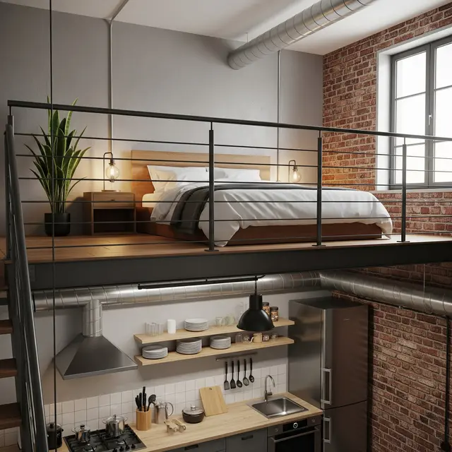 Kamar Tidur Mezzanine di Atas Dapur Rumah Kecil