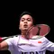 Pebulutangkis tunggal putra Indonesia, Anthony Sinisuka Ginting melakukan pukulan saat pertandingan semifinal melawan Christo Popov dari Prancis pada Kejuaraan Bulu Tangkis All England Terbuka di Utilita Arena, Birmingham, Inggris, Sabtu, 16 Maret 2024. (AP Photo/Rui Vieira)