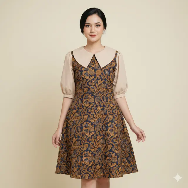 7 Model Dress Batik Kerah Balon Kekinian, Bikin Penampilan Makin Manis dan Anggun