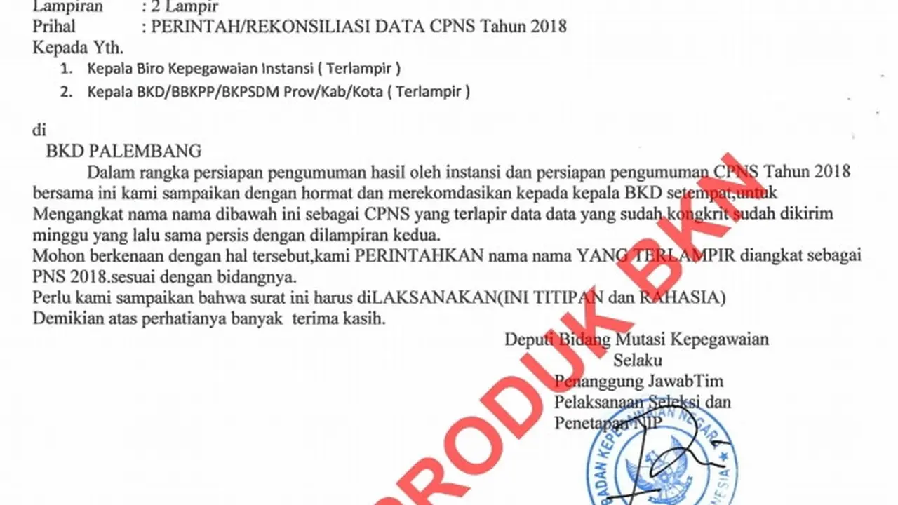 Surat Palsu Mengatasnamakan BKN (sumber: BKN)