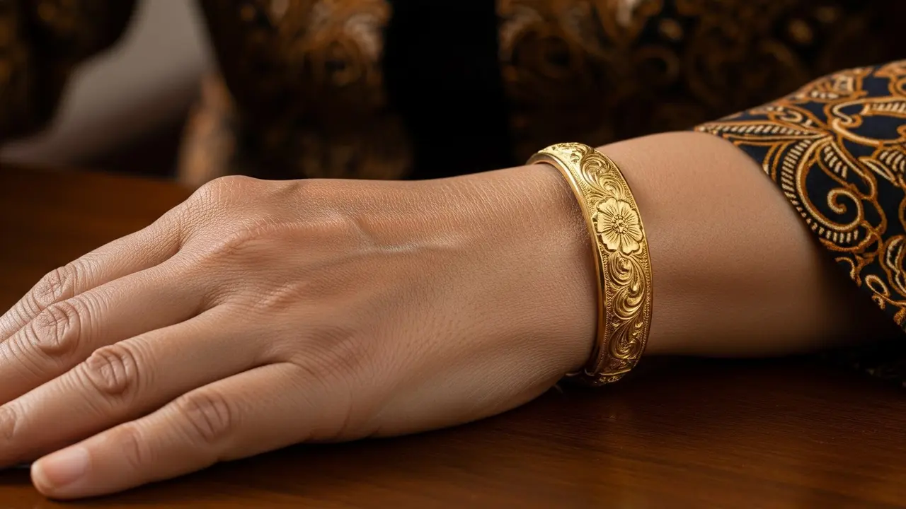 9 Gelang Emas Ukir Halus tapi Bernilai Tinggi untuk Wanita Usia 50+, Pesona Abadi