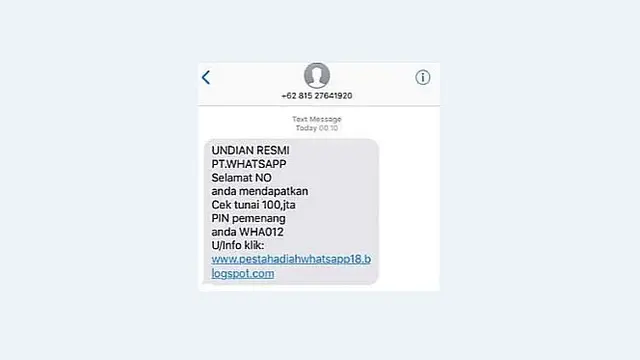 Penipuan SMS berkedok WhatsApp