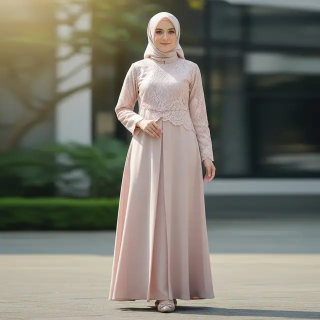 Model Gamis Kombinasi Depan untuk Gaya Muslimah Modern