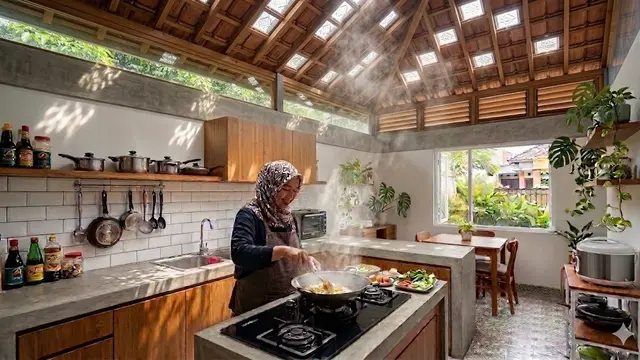 Dapur Pemasangan Genteng Kaca Secara Acak (Gemini AI)
