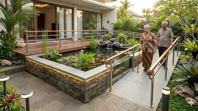 Desain Kolam Ikan Dangkal yang Aman untuk Lansia