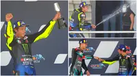 Berikut ini ekspresi bahagia Valentino Rossi setelah berhasil kembali naik podium Motogp