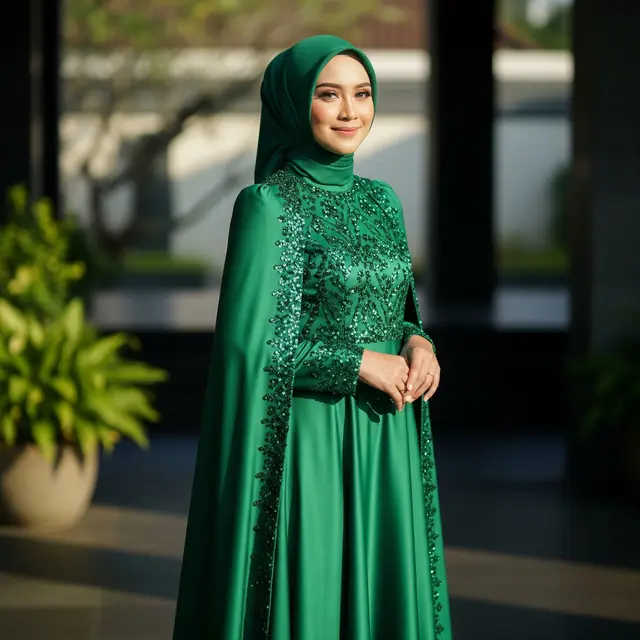 Dress Panjang Muslim Kombinasi Aksen Payet Elegan