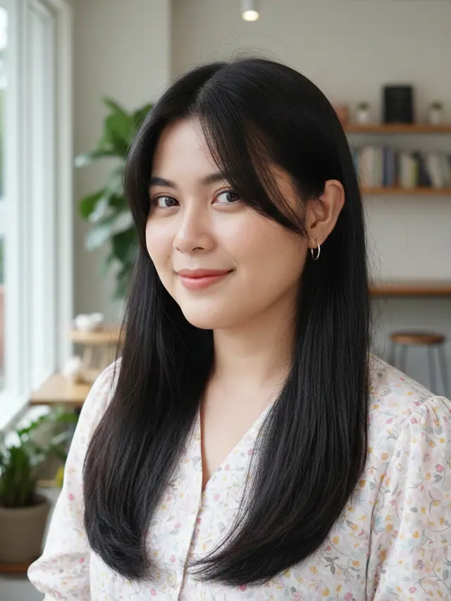 Model Rambut Wanita Panjang Lurus untuk Wajah Bulat (Foto: Gemini AI)
