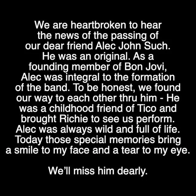 Ucapan Dukacita Bon Jovi untuk Alec John Such. (Twitter/ BonJovi)
