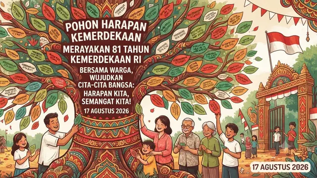 Desain spanduk 17 Agustus 2026 yang kreatif dan belum pernah dibuat model pohon harapan