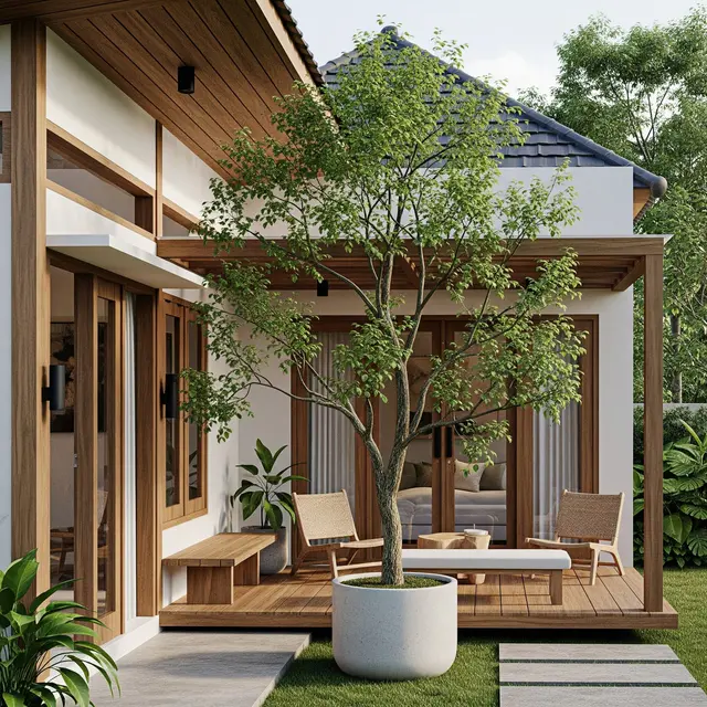 9 Model Rumah Teras Mini dan Pohon Pot Besar, Hunian Asri di Lahan Terbatas