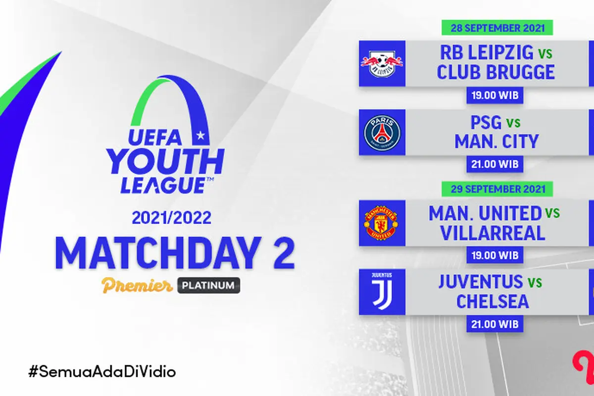Jadwal dan Live Streaming UEFA Youth League 2021/2022 Matchday 2 di Vidio