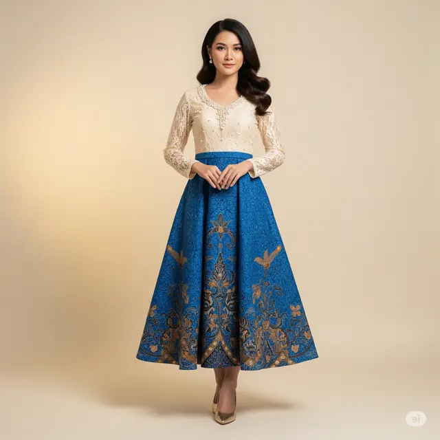 9 Model Baju Pesta Batik Kombinasi Brokat yang Mewah dan Elegan