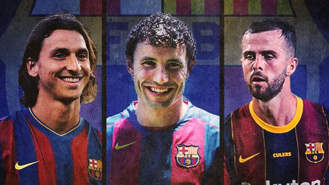Barcelona - Zlatan Ibrahimovic, Mark Van Bommel, Miralem Pjanic (Bola.com/Lamya Dinata/Adreanus Titus)
