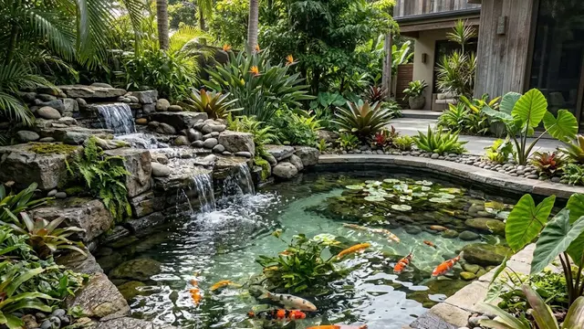 Kolam Dangkal dengan Air Terjun Batu Alam