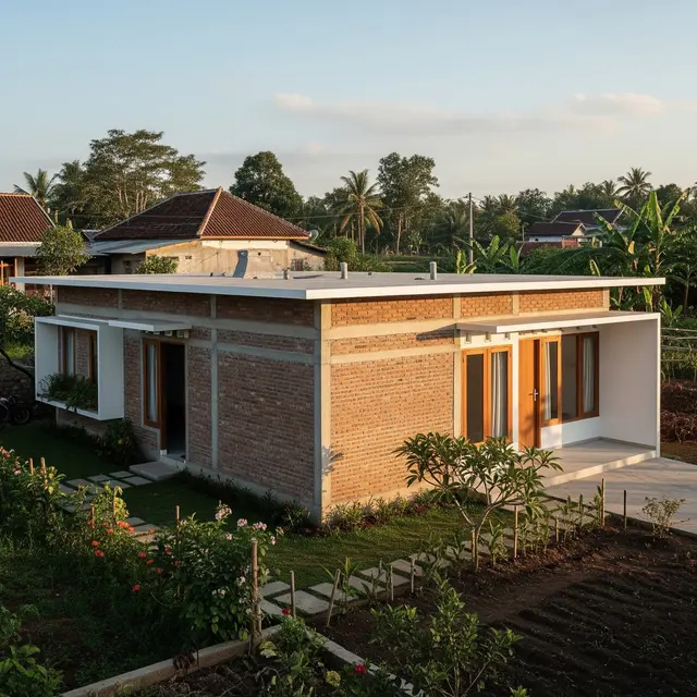 Rumah Minimalis 1 Lantai Atap Datar di Desa (Gemini AI)