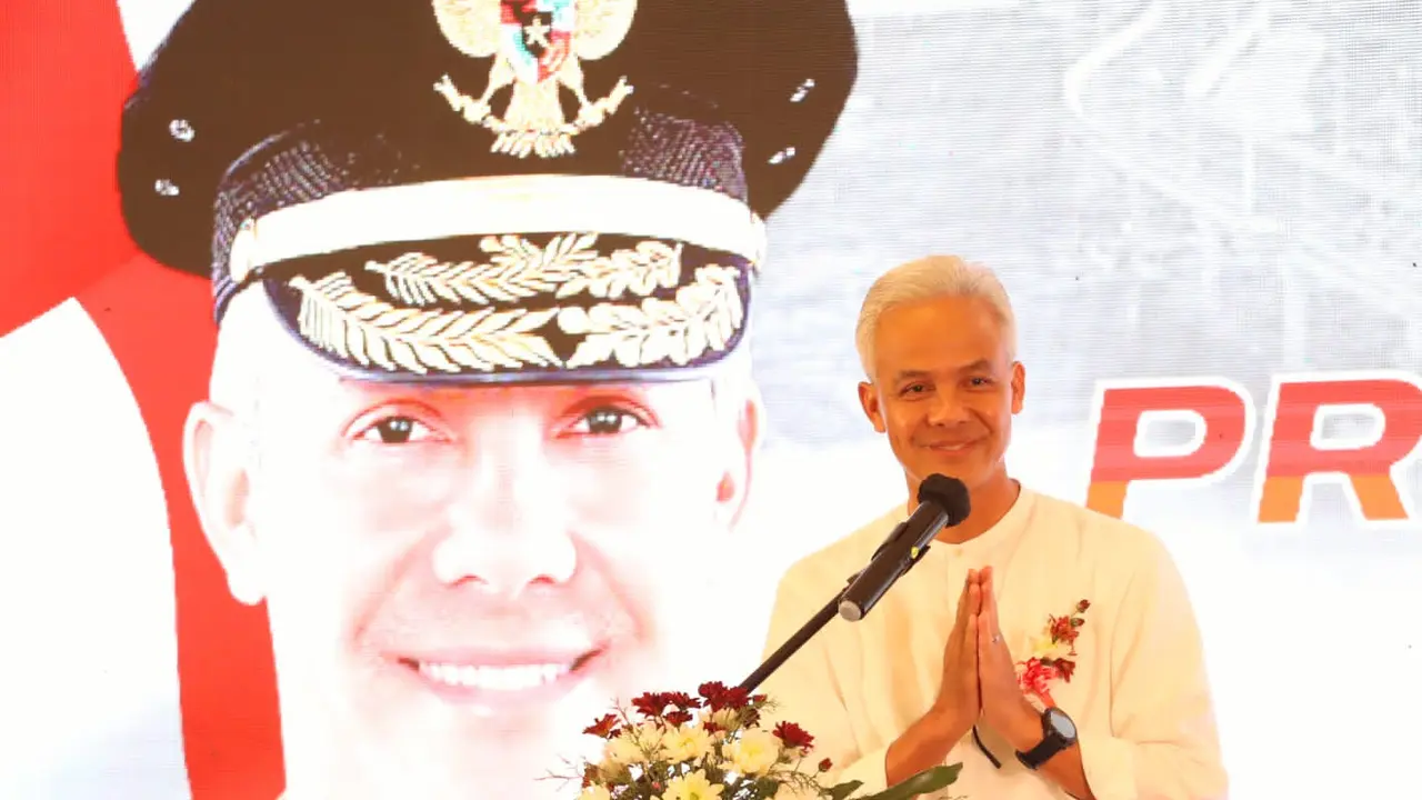 Bakal Calon Presiden Ganjar Pranowo di Auditorium Bukit Inspirasi Tomohon, Sulawesi Utara, Kamis (18/5/2023).