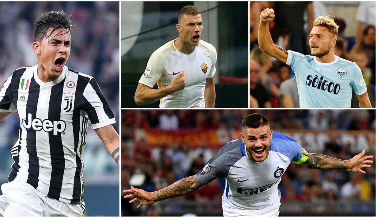 Berikut ini deretan top scorer Serie A Italia 2017/2018 hingga pekan ketujuh. Ciro Immobile menempel ketat Paulo Dybala di daftar pencetak gol terbanyak sementara Serie A. (Kolase foto-foto dari AFP)