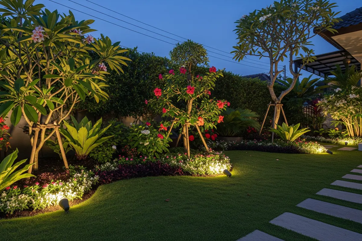 Model Taman Depan Rumah dengan Lampu Sorot Estetik dan Anti Ular/ Ilustrasi AI