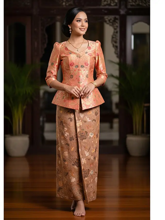 Model Kombinasi Warna Atasan Brokat dan Bawahan Batik (Image by Gemini AI)