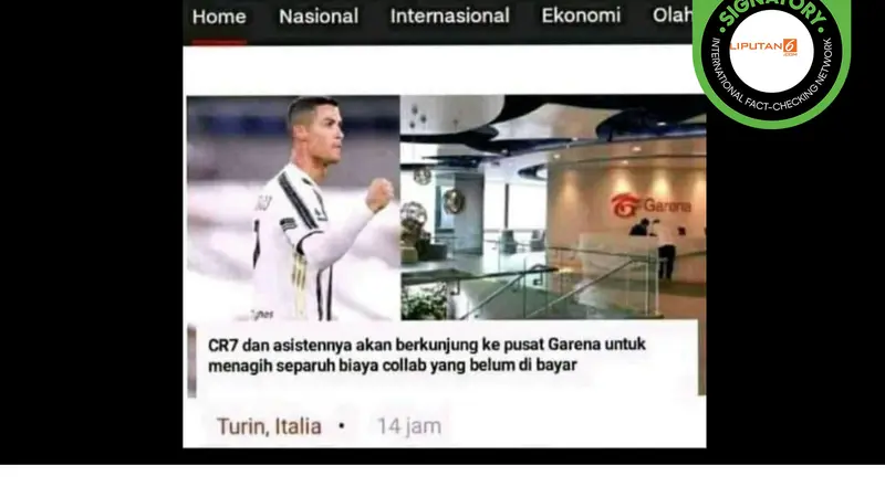 Hoaks Cristiano Ronaldo tagih utang ke Garena