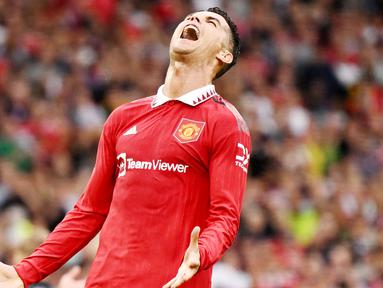 Megabintang asal Portugal ini masih melempem di Liga Inggris musim ini. Cristiano Ronaldo belum mampu menunjukkan ketajamannya sebagai juru gol untuk Setan Merah. Saat ini CR7 belum berhasil menyumbang gol untuk MU. (AFP/Oli Scarff)