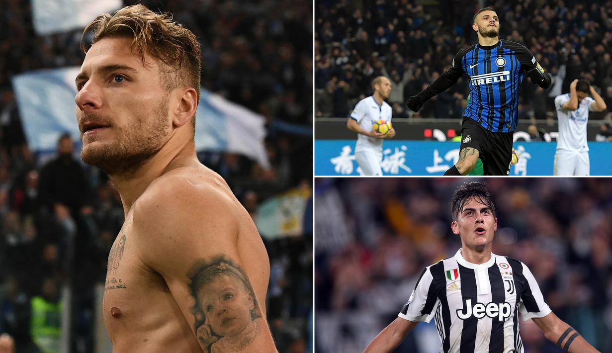 Berikut ini klasemen top scorer Serie A Italia musim 2017/2018 hingga pekan ke-13, Mauro Icardi tempet ketat Ciro Immobile. (Kolase foto-foto dari AFP)