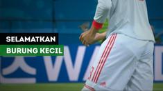 Momen lucu terjadi saat Spanyol hadapi Iran, Gerard Pique dan Isco menyelamatkan seekor burung di tengah pertandingan.