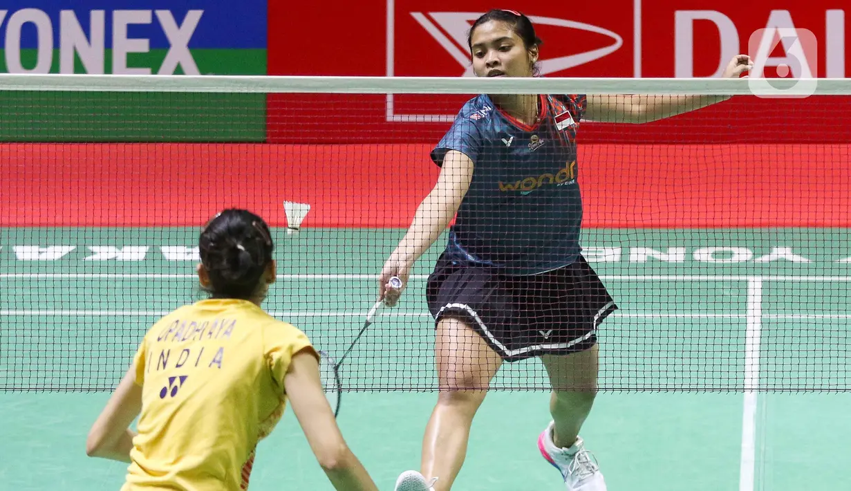 Gregoria Mariska Tunjung menang mudah dari wakil India, Anupama Upadhyaya. (Liputan6.com/Herman Zakharia)