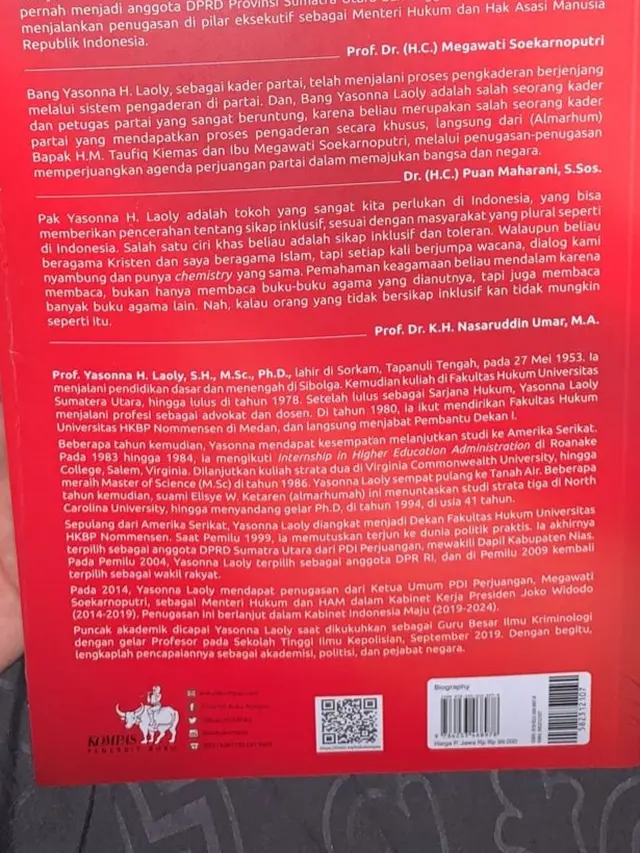 Sinopsis Buku "Anak Kolong Menjemput Mimpi, Biografi Politik 70 Tahun Yasona H. Laoly"