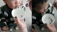 video viral anak makan kecebong hidup (Facebook/Shanghaiist)