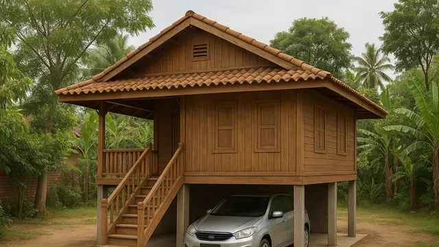 Rumah Sederhana di Kampung dengan Garasi (Foto: ChatGPT)