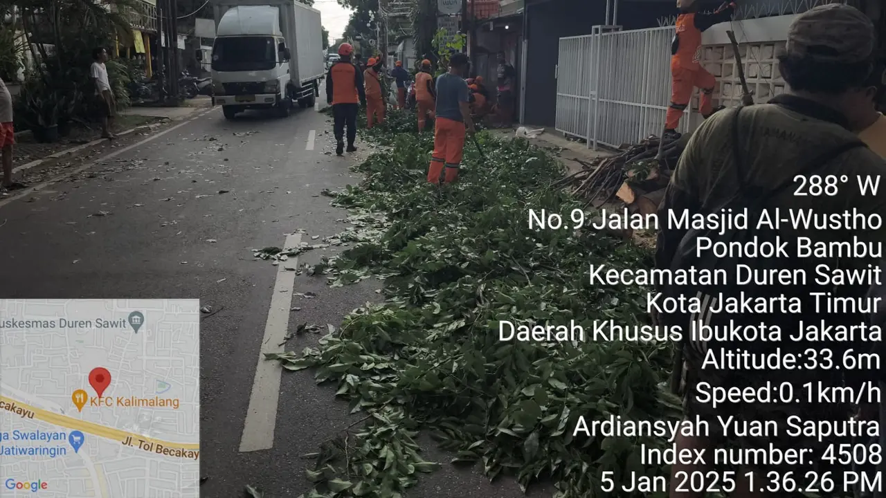 Kepala Pusat Data dan Informasi (Kapusdatin) BPBD Jakarta Mohamad Yohan mengatakan, pohon tumbang imbas dilanda angin kencang di wilayah Jakarta Timur (Jaktim) pada Minggu (5/1/2025).