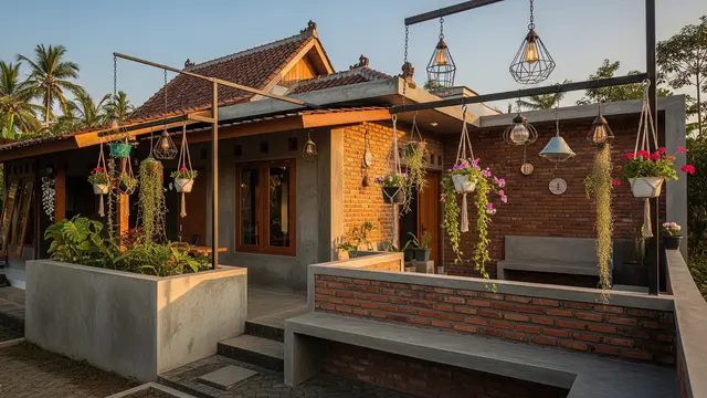 Ide Teras Estetik Memakai Bunga Hias dan Lampu Taman/AI Generated
