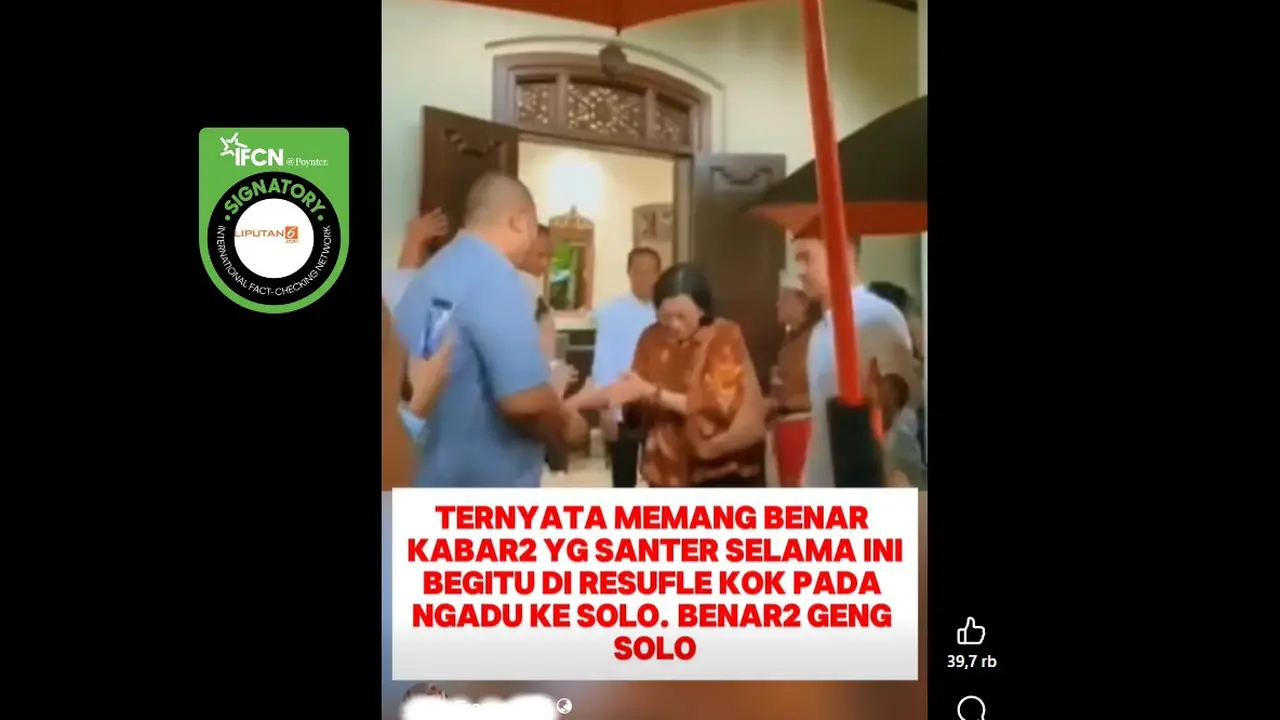 Tangkapan layar klaim video Sri Mulyani ke Solo menemui Jokowi usai reshuffle kabinet.