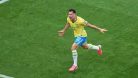 Pemain Brasil Gabriel Martinelli merayakan gol dalam laga babak 32 besar Piala Dunia 2026 antara Brasil vs Jepang di Houston, Senin, 29 Juni 2026. (AP Photo/Eric Smith)