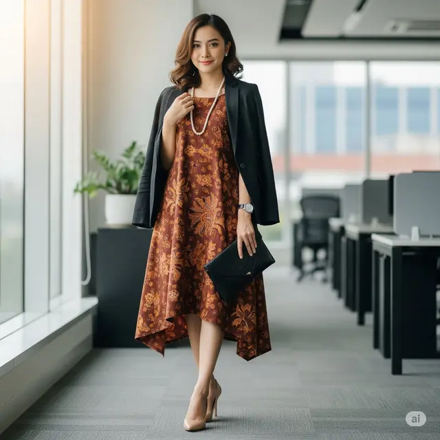 Outfit Dress Batik Batwing Modern. Foto: Gemini